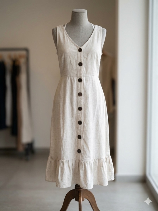 Monteau Los Angeles Dresses & Skirts - Sleeveless Button-Front Midi Dress in Neutral Cream